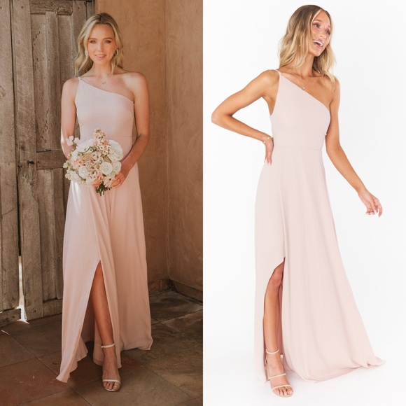 NEW Show Me Your Mumu Shannon One-Shoulder Chiffon Maxi Dress Dusty Blush Crisp - Picture 2 of 11
